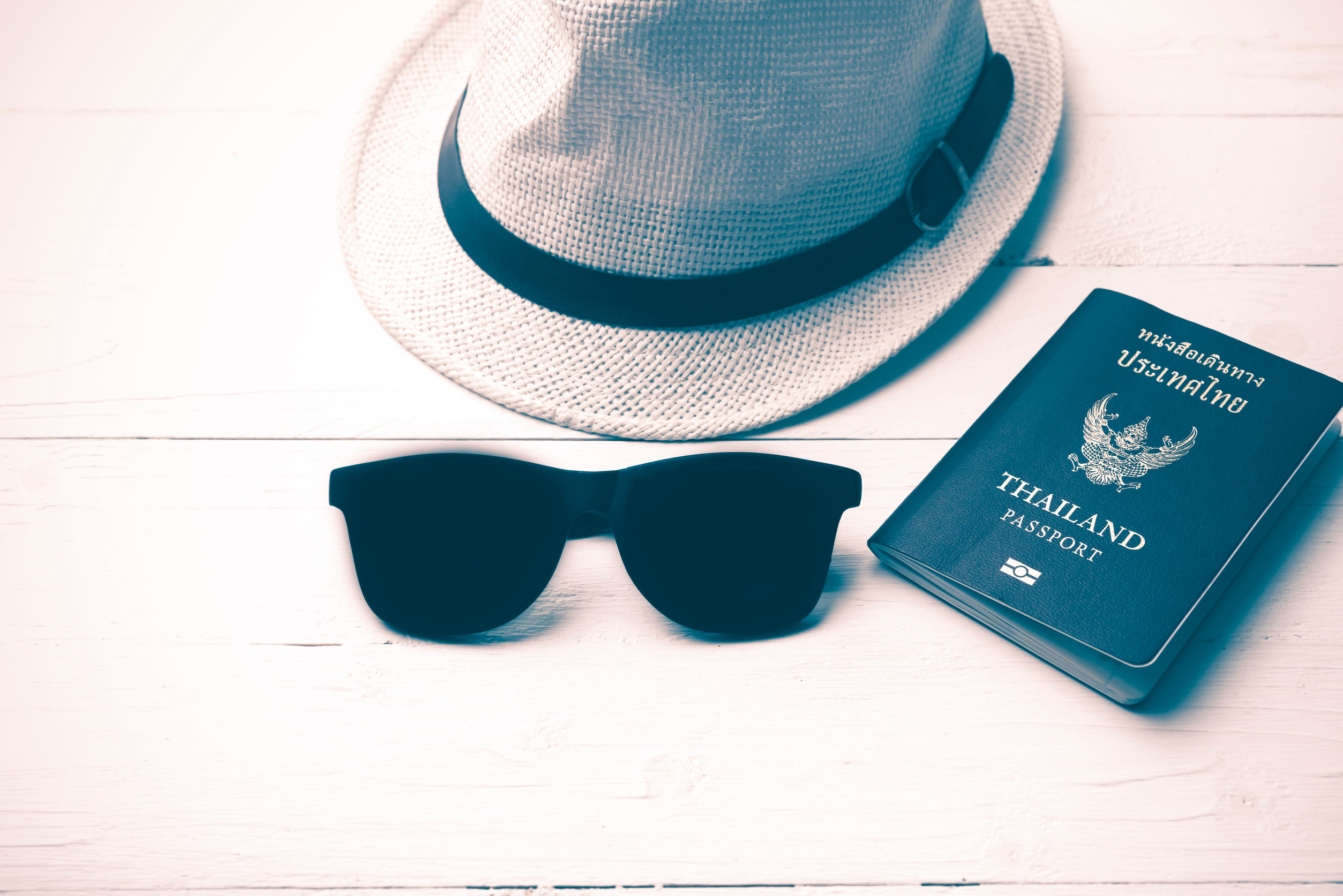 Hat Sunglasses Passport Vintage Travel Style