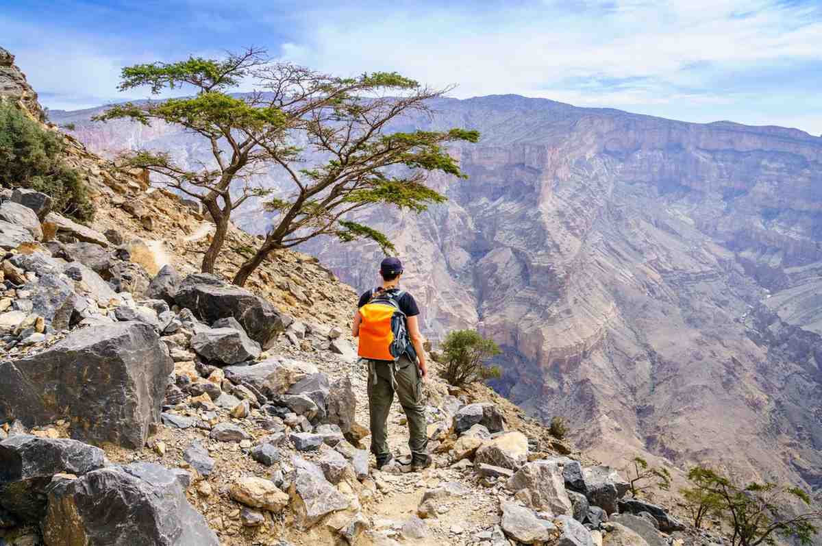 Hiker At Jebel Shams Canyon Oman