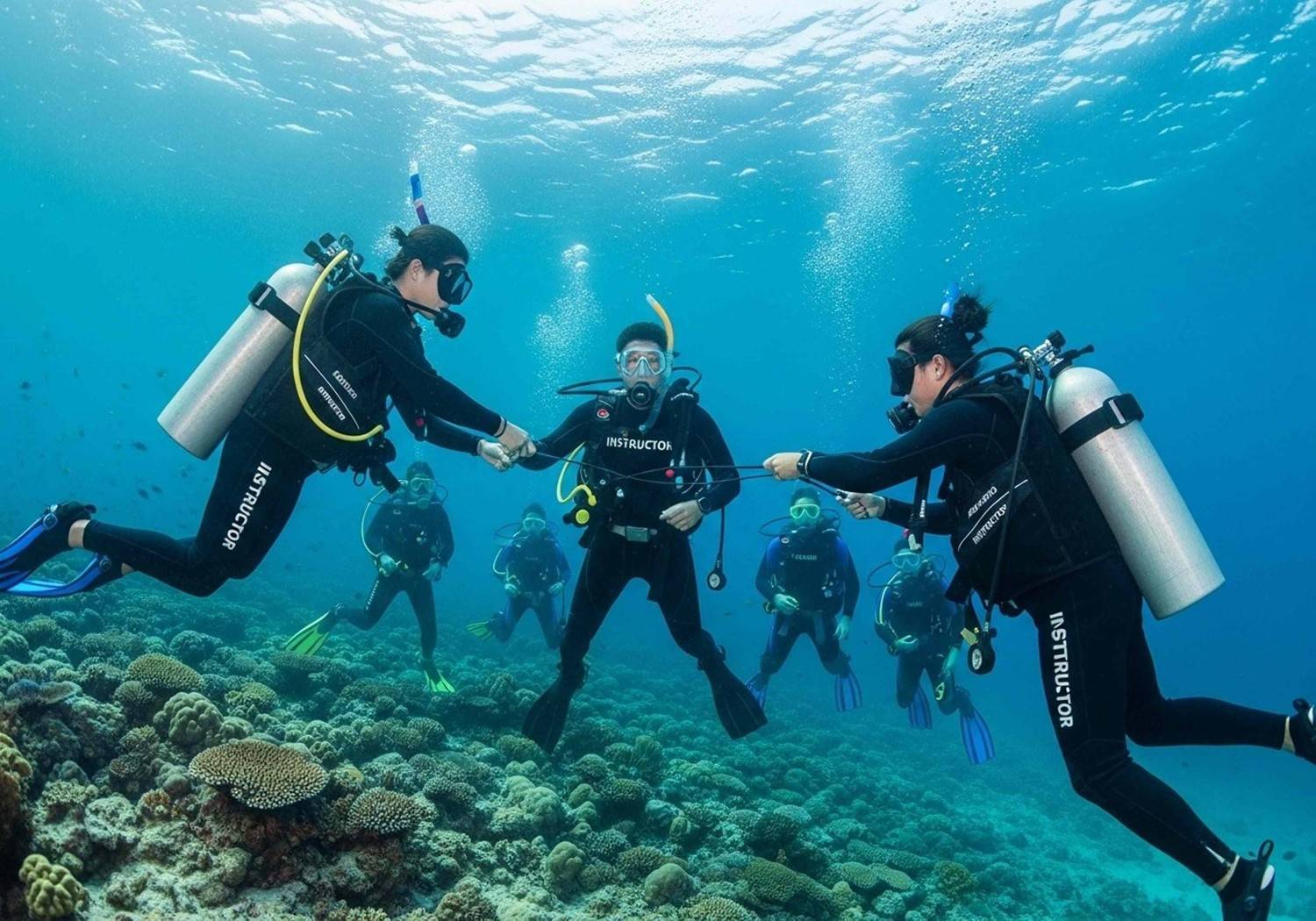 Scuba Divers Exploring Coral Reef