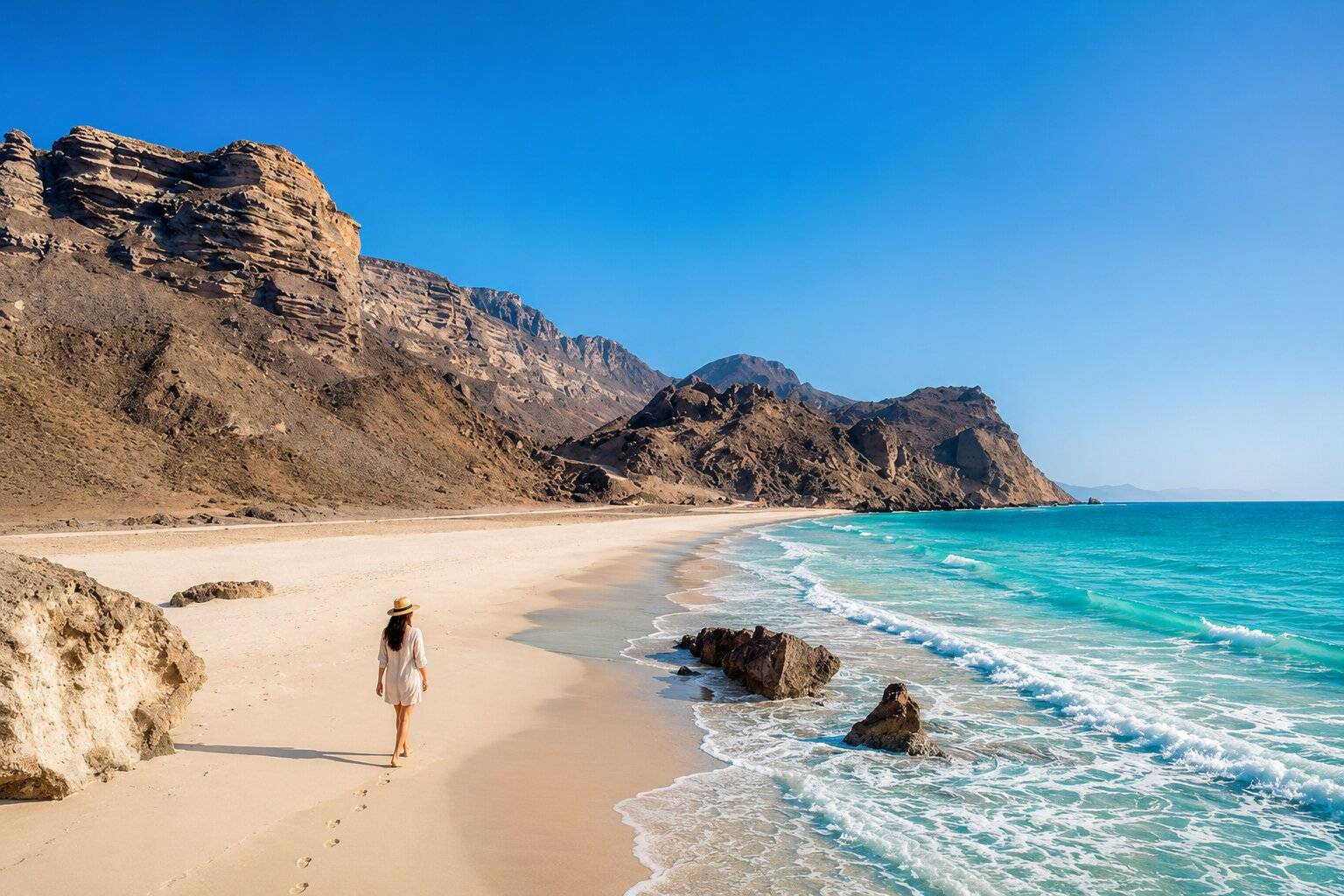 Walking At Fazayan Beach In Oman
